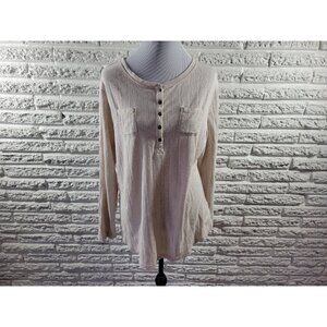 Chaps Womens Top 2X Plus Knit Long Sleeve Pockets Beige Cotton A9E